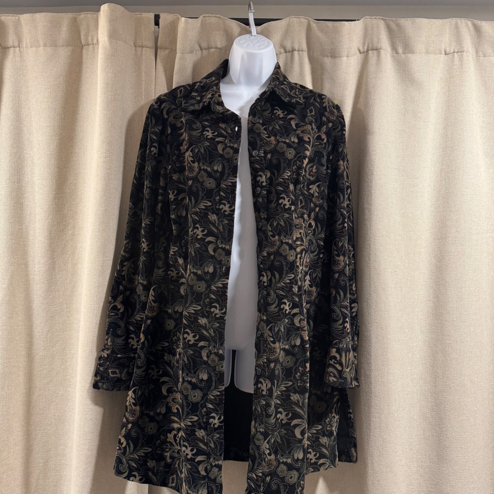 Vintage Black Gold Floral‎ Corduroy Lighweight Jacket Women's S